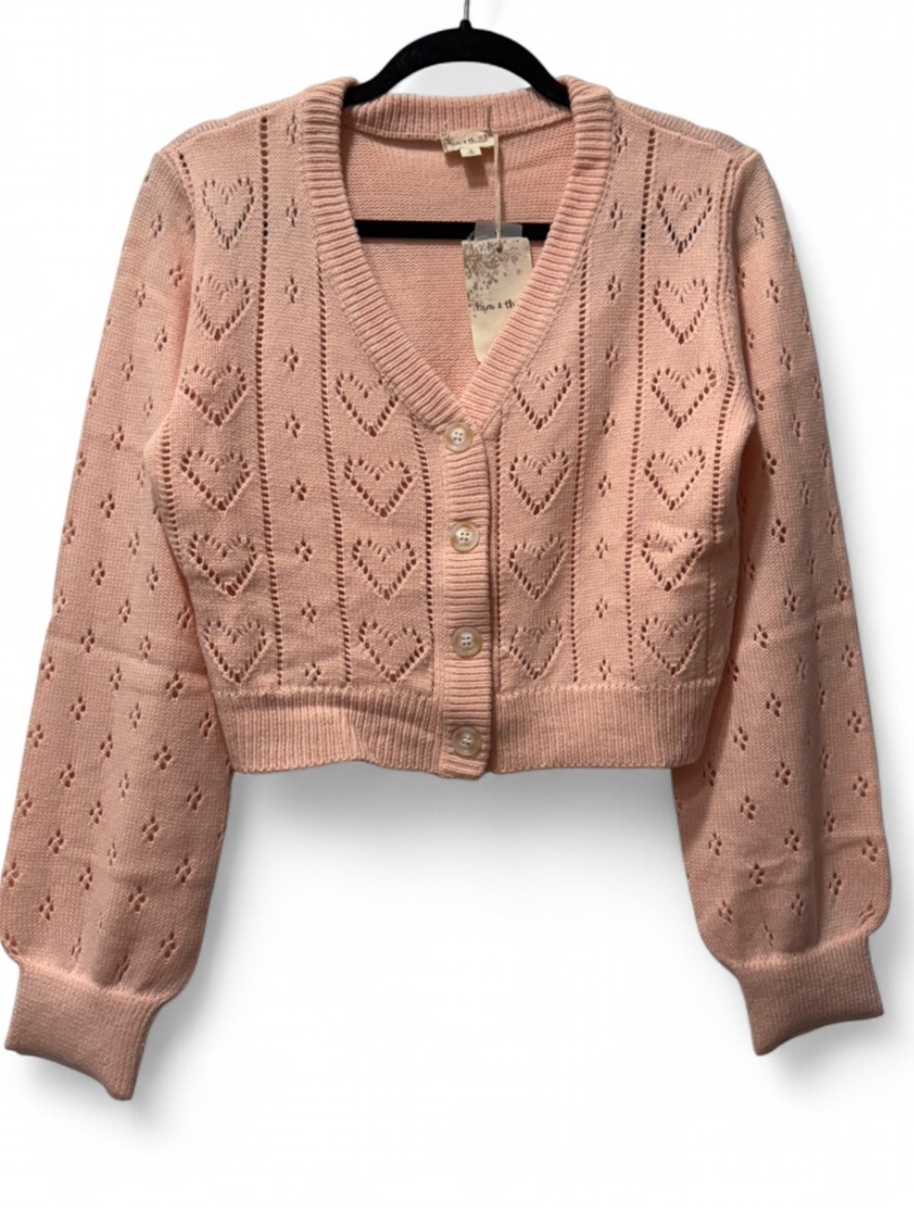 New with tags Hem & Thread Women's Eyelet Heart Knit Cardigan Sweater size small